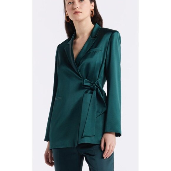NWT Lattelier Green Silky Satin Tie-Waist Blazer Jacket Wrap Size Small - Picture 1 of 7
